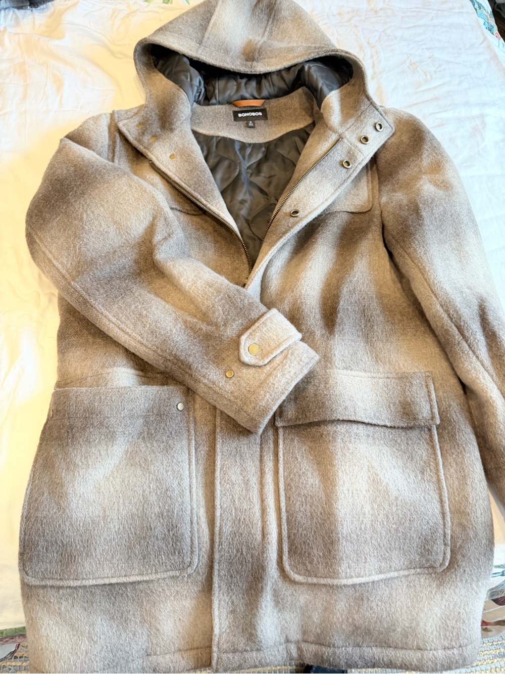 Bonobos Hooded Pea Coat in Light Taupe